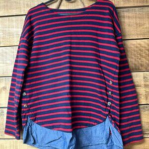 IZOD Women Sweater Size S Petite Striped Nautical Colorblock Casual Chic EUC